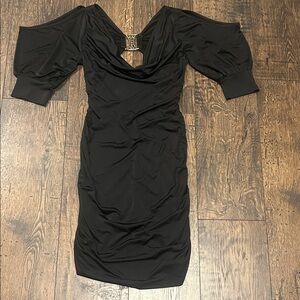 Symphony Black Quarter Sleeve Open Back Y2K Dress